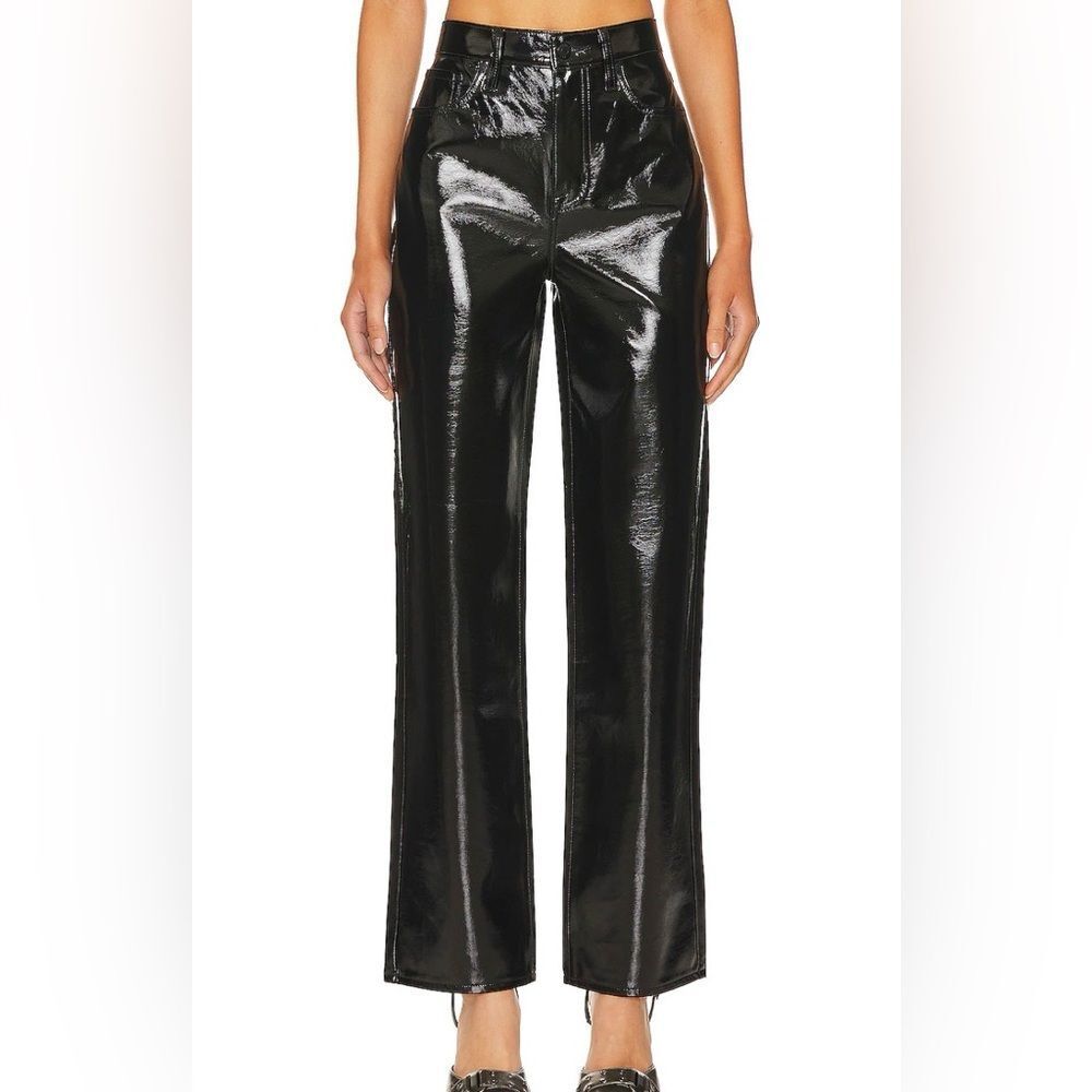 Pistola women’s Cassie high rise straight black vinyl coated pants faux leather